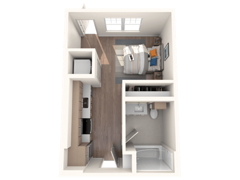 Floor plan for studio, 1 bath, 367 sqft
